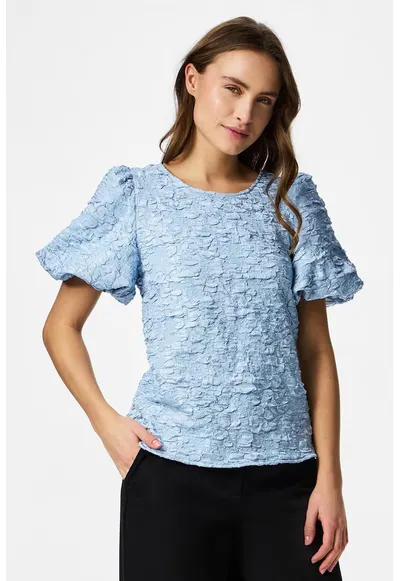 Bluza texturata cu maneci fluture - Albastru deschis