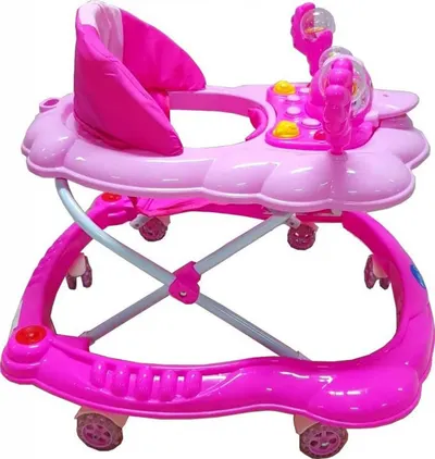 Premergator reglabil in 2 trepte Novokids Baby C Roz Ratusca cu melodii, roti silentioase din silicon, pliabil