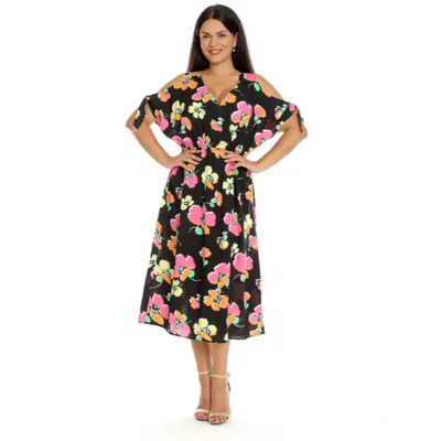 Rochie decupaj maneci DV23R51 negru/multicolor floral, Dress to Impress | marimea 42
