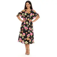 Rochie decupaj maneci DV23R51 negru/multicolor floral, Dress to Impress | marimea 42