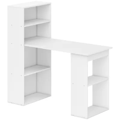 Birou alb modern cu biblioteca cu 6 rafturi din PAL,120x55x120cm HOMCOM | Aosom Romania