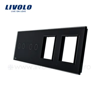 Panou intrerupator dublu + dublu + Priza dubla Negru