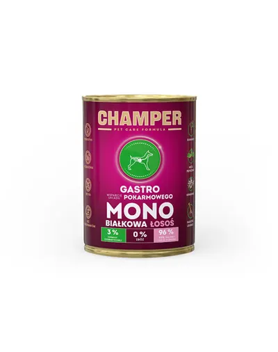 Hrana caini cu somon CHAMPER Gastro 400 g monoproteica