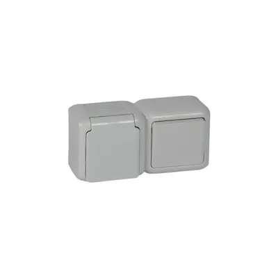 Intrerupator cap scara + 2P+E Priza standard Francez pentruix - 16 A 250 V~ - gri