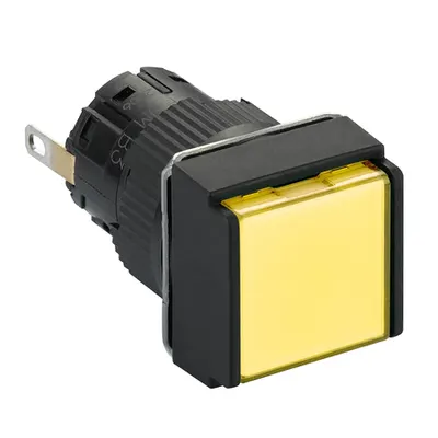 Lampa pilot patrata Ø16 - IP65 - galbena - LED 24VDC integr. polariz - conector