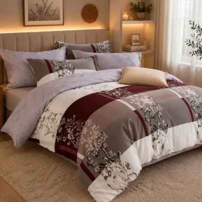 Lenjerie pat dublu bumbac satinat - 3 Bucati 219 Lei - Alb. Gri Grena elegant