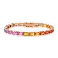 Bratara tennis din aur roz cu safire multicolore rectangulare de 18.85ct