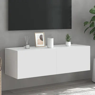 vidaXL Comodă TV de perete cu lumini LED, alb, 100x35x31 cm
