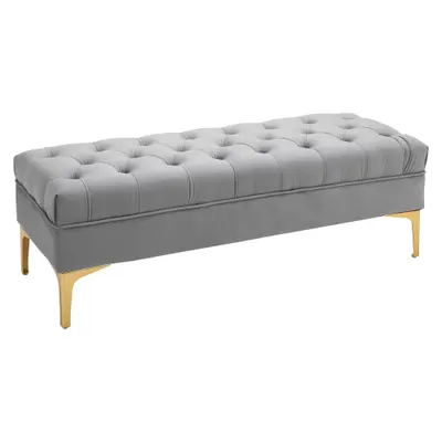 HOMCOM Banca Hol din Tesatura Catifelata, Picioruse Metalice, Banca Capitonata la capatul Patului Gri, 118x45x42cm | Aosom Romania