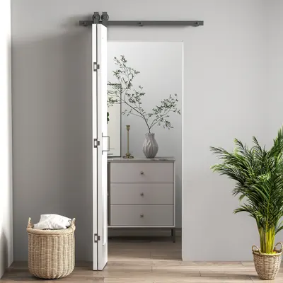 HOMCOM Ușă Glisantă Pliabilă 70x210 cm, Ușă Pliabilă Tip Portofel cu Mâner și Suprafață Vopsibilă, Alb | Aosom Romania
