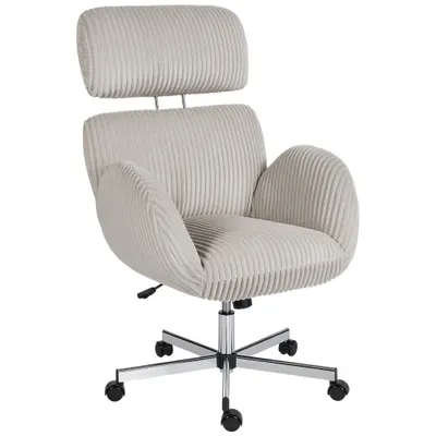 HOMCOM Scaun de birou ergonomic din catifea, fotoliu de birou cu spătar înalt, tetiere și cotiere reglabile, gri | Aosom Romania