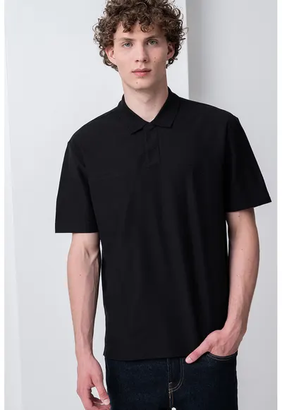 HUGO - Tricou polo de bumbac - Negru