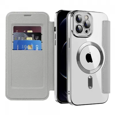 Husa MagSafe pentru Apple iPhone 12 Pro, Techsuit, SmartMag Book, Gri