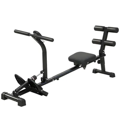 SPORTNOW Aparat de vâslit, aparat pentru sit-up, reglabil în 12 trepte, aparat cardio 2-în-1, afișaj LCD, oțel, plastic, negru | Aosom Romania