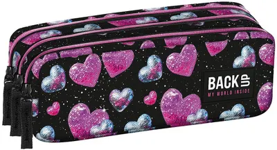 Penar școlar BackUp 8 G - Glitter Hearts, 3 fermoare