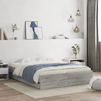 vidaXL Cadru de pat cu sertare gri sonoma 150x200 cm lemn prelucrat