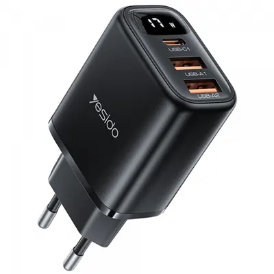 Incarcator Retea Yesido YC67 Display, 17W, 2.4A, 1 x USB-C - 2 x USB-A, Negru