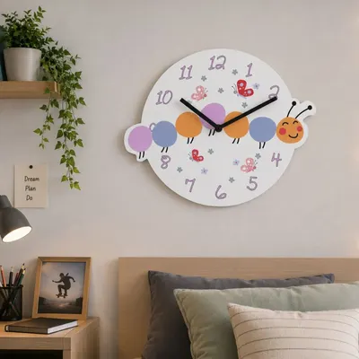 Ceas de perete pentru camera copilului, 28 cm, model omiduță