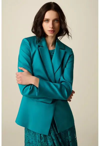 Sacou din lyocell cu model petrecut - Bleumarin