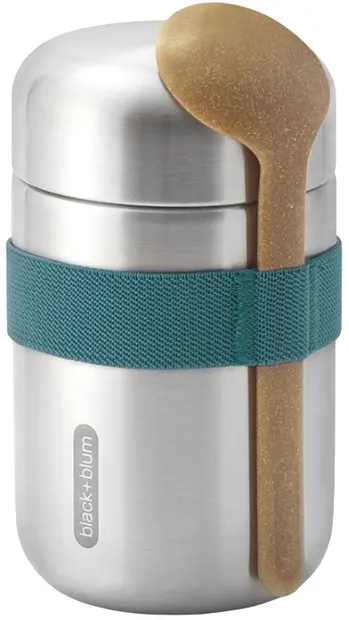 Cutie alimentară cu pereți dubli Black+Blum - Oțel și fibră de lemn, 400 ml, ocean