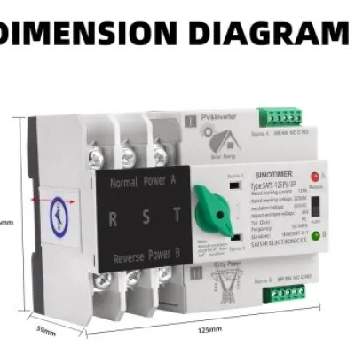 Comutator de transfer, PV, 3P cu sina DIN, comutatoare de selectie automata de transfer cu dubla alim Sinotimer ATS125PV-3P / 0737214300328