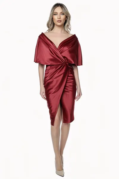 Rochie grena din tafta cu aspect petrecut