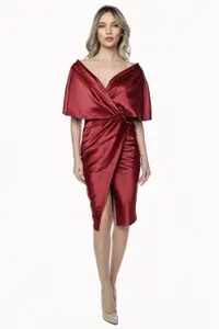 Rochie grena din tafta cu aspect petrecut