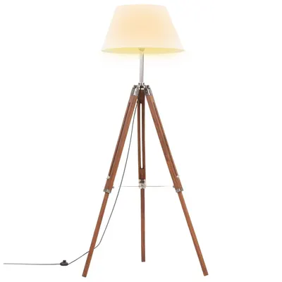 vidaXL Lampă de podea trepied, maro miere și alb, 141 cm, lemn de tec