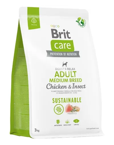 BRIT Care Sustainable Adult Medium Breed 3 kg Hrana caini adulti talie medie, cu pui si insecte