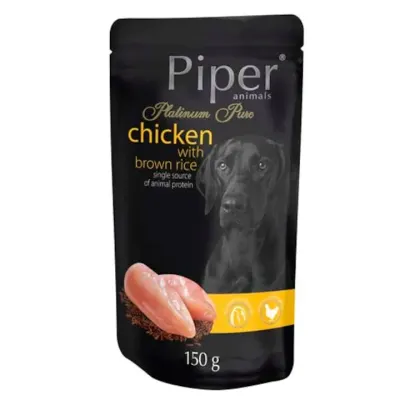 Hrana umeda pentru caini Piper Platinum Pure Adult cu pui orez brun 150 gr