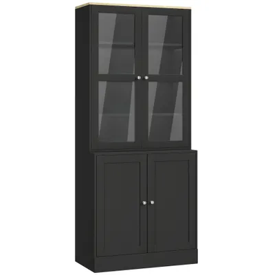 HOMCOM Bibliotecă vitrină, mobilier de depozitare cu 6 niveluri cu 4 uși dintre care 2 din sticlă securizată, rafturi reglabile, negru | Aosom Romania