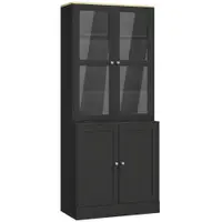 HOMCOM Bibliotecă vitrină, mobilier de depozitare cu 6 niveluri cu 4 uși dintre care 2 din sticlă securizată, rafturi reglabile, negru | Aosom Romania