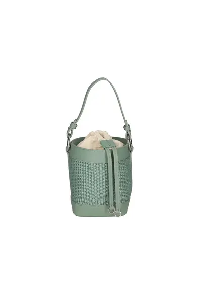 Geanta bucket de paie si piele - Verde