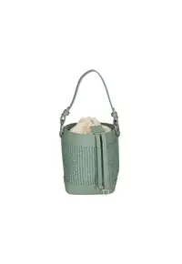 Geanta bucket de paie si piele - Verde