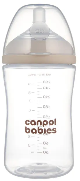Sticlă pentru bebeluși cu tetină cu două zone Canpol - Natural Shape, 260 ml, 3 luni+