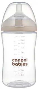 Sticlă pentru bebeluși cu tetină cu două zone Canpol - Natural Shape, 260 ml, 3 luni+