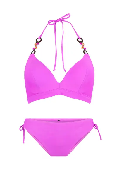 Costum de baie din doua piese cu sutien cu burete - Roz