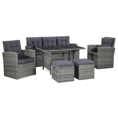 vidaXL Set mobilier de grădină cu perne, 6 piese, gri, poliratan