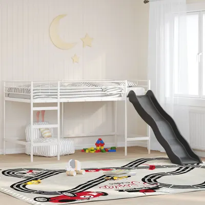 vidaXL Cadru de pat loft pentru copii cu tobogan Alb și antracit