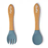 Set Tacamuri pentru Bebelusi Silicon si Lemn - Gri Albastru - Nurio