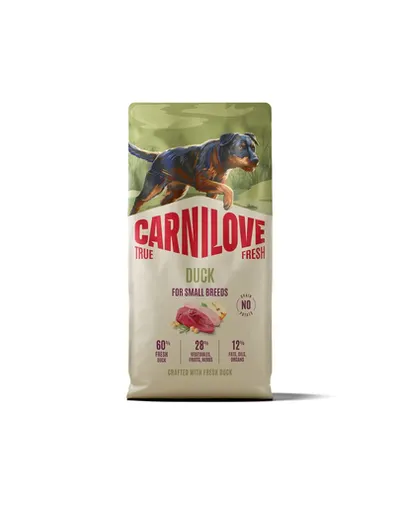 Hrană câini rase mici CARNILOVE True Fresh Dog Duck Adult Small Breeds 12 kg cu rață