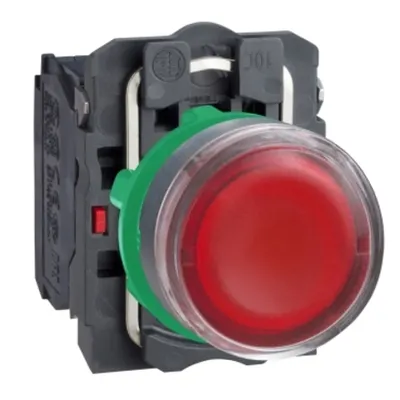 Buton Iluminat Rosu Ø 22, Incastrat, Revenire cu Arc, 250 V, 1No+1Nc