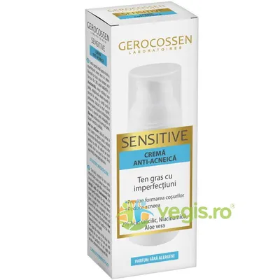 Crema Antiacneica pentru Ten Gras cu 2% Acid Salicilic, Niacinamida si Aloe Vera Sensitive 50ml