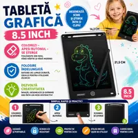 Tableta grafica de desenat pentru copii 8.5 diagonala, Drawing Tablet, Cu Buton De Stergere, Creion Inclus, Negru