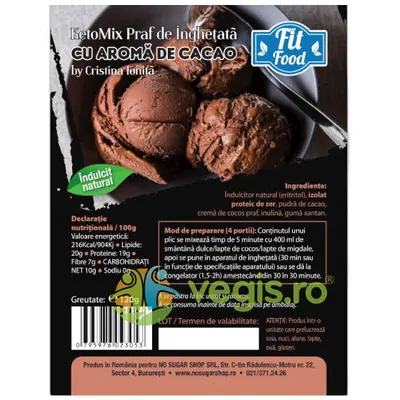 KetoMix Praf pentru Inghetata cu Cacao Indulcita cu Eritritol 120g