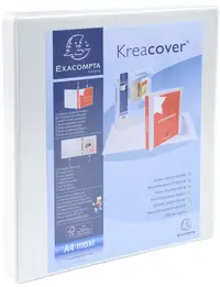 Mapa Kreacover - Exacompta, A4, cu 2 inele, 3 buzunare, 38 mm, alba