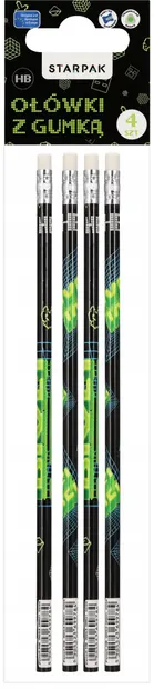 Set de creioane grafit cu radieră Starpak Pixel - HB, 4 buc