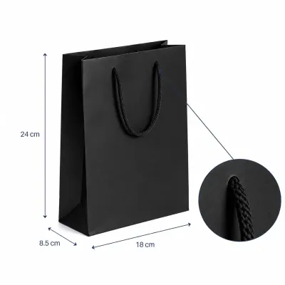 Pungi cadou dreptunghiulare uni - negru (set 12 buc) - Mică - 18x24x8,5cm