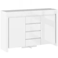 HOMCOM Bufet living, mobilier de depozitare cu iluminare LED 4 sertare uși cu închidere moale 120 x 34 x 80 cm, alb lucios | Aosom Romania