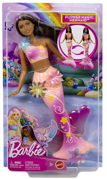 Păpuşă Barbie - Barbie Flower Magic Mermaid, cu părul închis la culoare